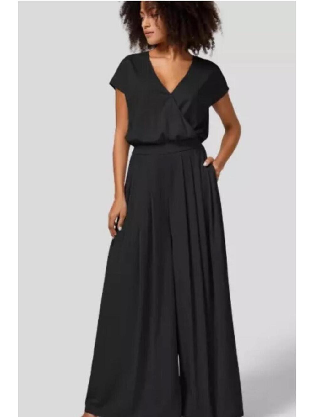 Halara Waffle Jumpsuit Short Sleeve Wide Leg Flowy Side Pocket NWT Petite Large
